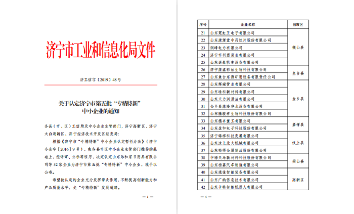 汶上縣人民政府 部門動(dòng)態(tài) 汶上六家企業(yè)獲評市級“一企一技術(shù)”研發(fā)中心和“專精特新” ...